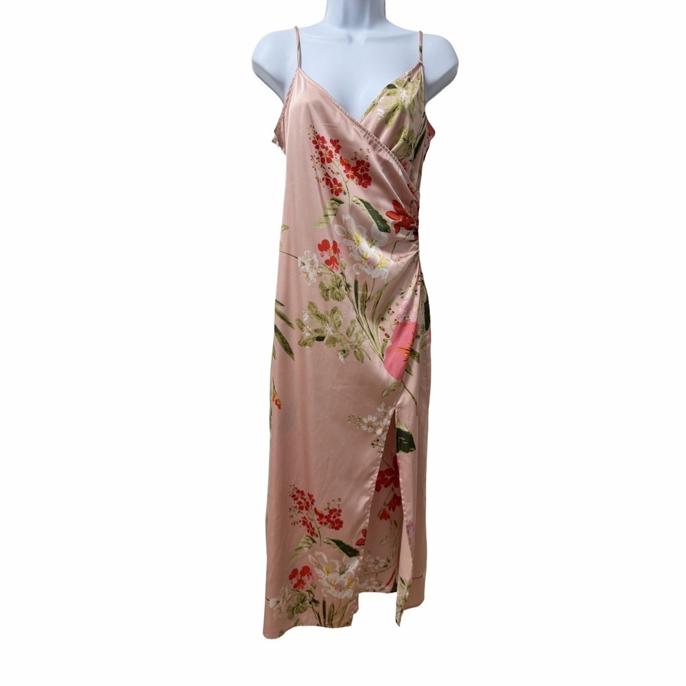 Lulus Remarkable Entrance Floral Satin Midi Dress Size S Pink Cocktail Event